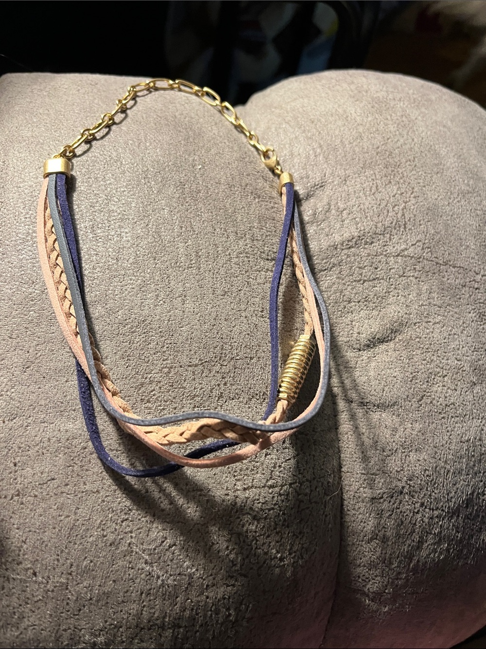 Multi-Strand Suede Twist Necklace in Navy and Beige 1534